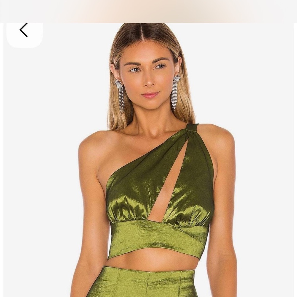 NBD Green Asymmetrical Cut Out Crop Top